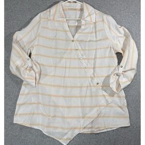 Soft Surroundings Tunic Top Women's Size Petite Large White Wrap‎ Tie Button